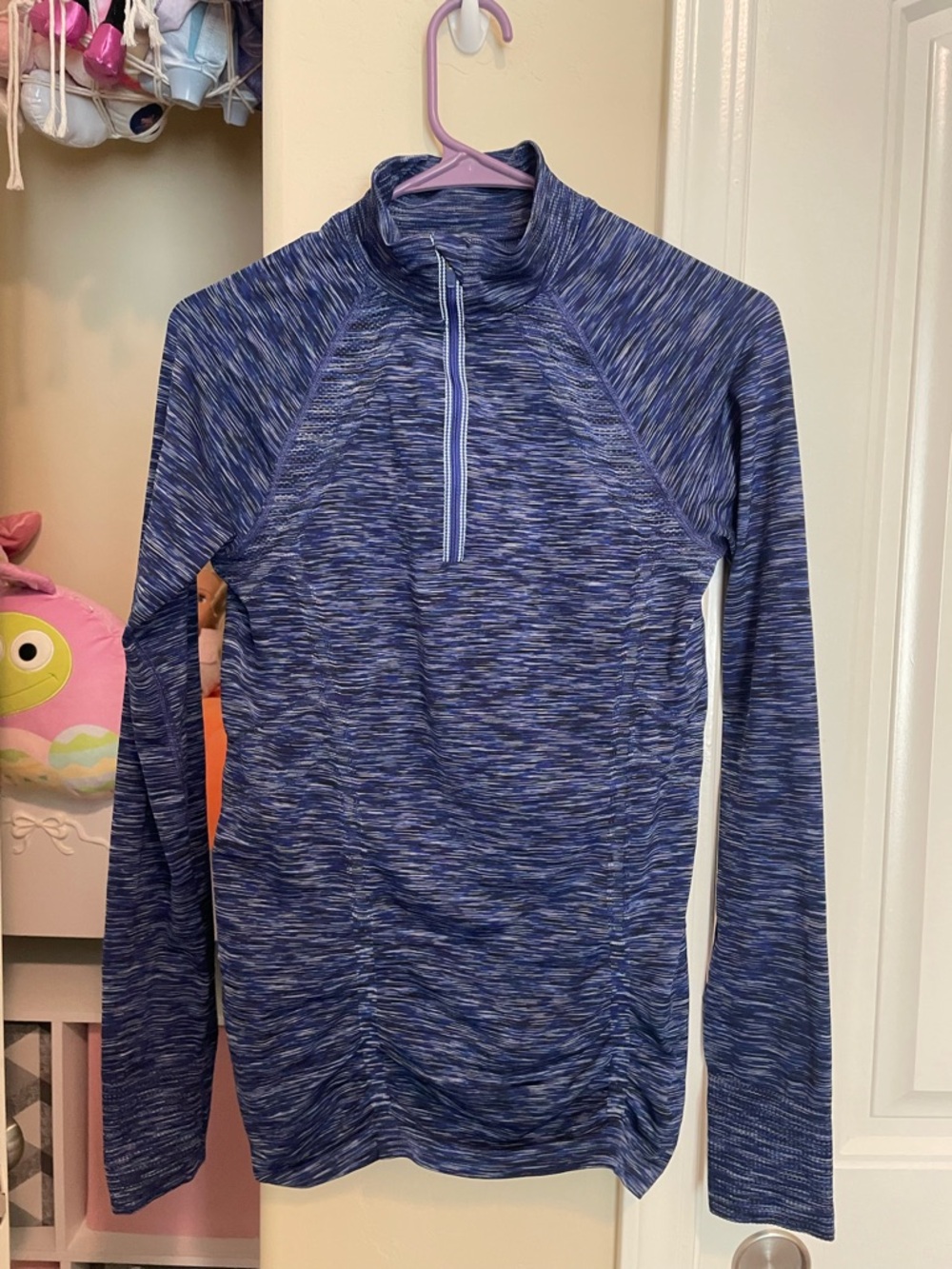 Athleta Women's Long Sleeve Quarter-Zip Top in Blue Heather